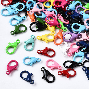 40Pcs Spray Painted Eco-Friendly Alloy Lobster Claw Clasps, Cadmium Free & Nickel Free & Lead Free, Mixed Color, 12.5x8x3mm, Hole: 1.2mm