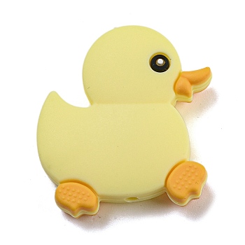 Silicone Focal Beads, Silicone Teething Beads, Baby Toy, Duck, Light Goldenrod Yellow, 31x29x8mm, Hole: 2mm