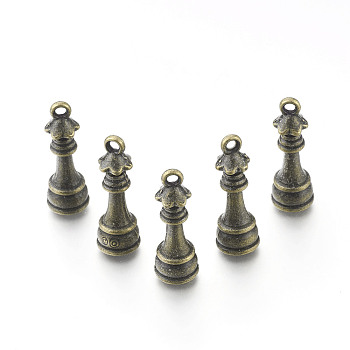 Alloy Chess Pendants, Queen Chess Pieces, Antique Bronze, 23x7.5mm, Hole: 1.5mm