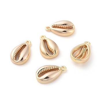 Brass Charms, Cowrie Shell Shape, Nickel Free, Real 18K Gold Plated, 12.5x7.5x3mm, Hole: 1mm