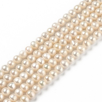 Natural Cultured Freshwater Pearl Beads Strands, Round, Bisque, 5~6x5.5~6mm, Hole: 0.6mm, about 70pcs/strand, 15.55 inch(39.5cm)