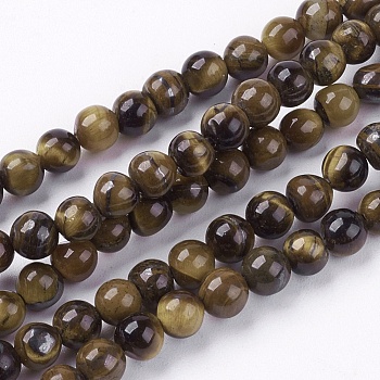 Natural Tiger Eye Round Bead Strands, 4mm, Hole: 1mm, about 83~96pcs/strand, 15.7 inch