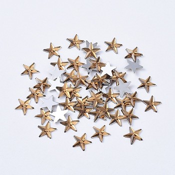 Acrylic Rhinestone Flat Back Cabochons, Back Plated, Faceted, Star, Sandy Brown, 10x1.5mm