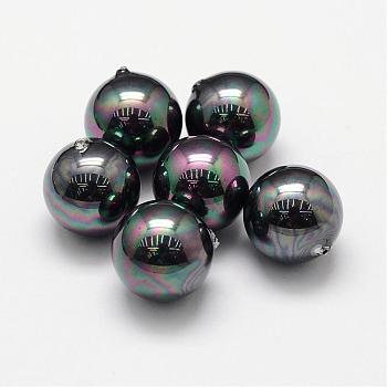 Shell Pearl Beads, Grade A, Round, Half Drilled, Black, 14mm, Hole: 1.2mm
