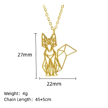 Stainless Steel Geometric Artistic Hollow Animal Pendant Necklaces, Clavicle Chain Necklaces for Women, Golden, Fox, 17.72 inch(45cm)