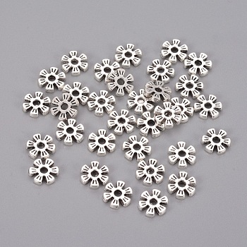 Alloy Spacer Beads, Flower, Cadmium Free & Lead Free, Antique Silver, 8x8x2mm, hole: 1.6mm