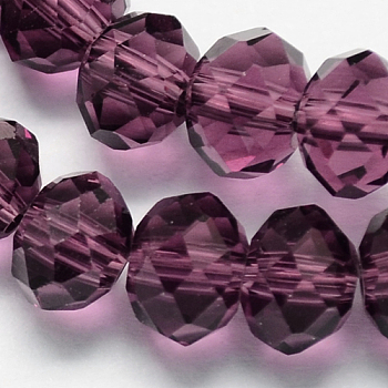 Handmade Glass Beads, Imitate Austrian Crystal, Faceted Rondelle, Purple, 8.00x6.00mm, Hole: 1.00mm, about 68~70pcs/strand