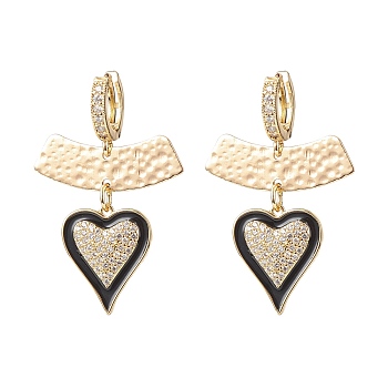 Clear Cubic Zirconia Heart Dangle Hoop Earrings, Brass Long Drop Earrings for Women, Real 18K Gold Plated, 43mm, Pin: 1mm