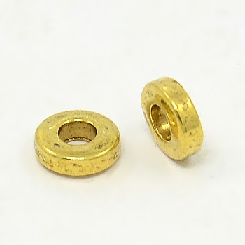 Tibetan Style Alloy Beads, Donut, Lead Free and Cadmium Free and Nickel Free, Antique Golden, 6x2mm, Hole: 2.5mm.