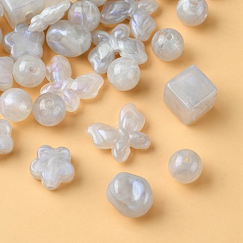 Opaque Acrylic Beads, Glitter Beads, Mixed Shapes, Light Grey, 10.5~17x11~20x5.5~13.5mm, Hole: 1.6~3mm