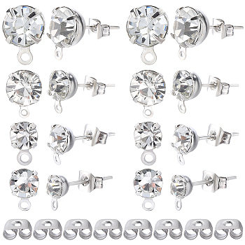 160Pcs 4 Size Alloy Crystal Rhinestone Stud Earring Finding, with Horizontal Loops and 160Pcs Brass Ear Nuts, Platinum, 4~8mm, 40Pcs/size
