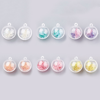 Plastic Ball Pendants, with Dried Flower and Resin, Round, Mixed Color, 36x30x30mm, Hole: 3mm