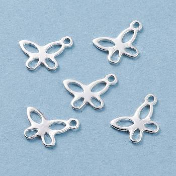 201 Stainless Steel Charms, Butterfly, Hollow, Silver, 7.5x11x0.8mm, Hole: 1.2mm
