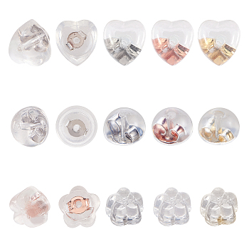 Silicone Ear Nuts, with 925 Sterling Silver Findings, Mixed Shapes, Mixed Color, 6.8x5.2x1.1cm, 48pairs/box