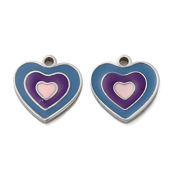 304 Stainless Steel Enamel Charms, Heart Charm, Stainless Steel Color, 9.5x9x1.5mm, Hole: 2mm