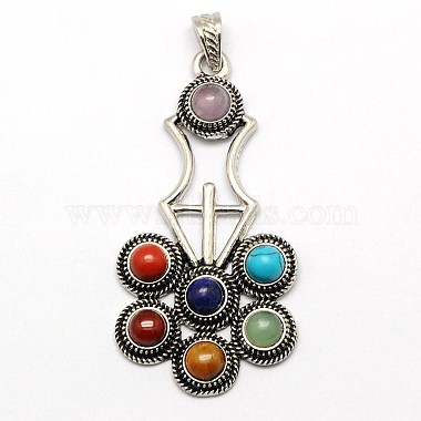 Antique Silver Mixed Color Flower Mixed Stone Big Pendants