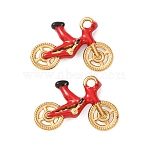 304 Stainless Steel Pendants, with Enamel, Ion Plating(IP),  Real 18K Gold Plated, Bicycle Charms, Red, 16.5~17x25.5~26.5x4mm, Hole: 3mm(STAS-D263-12B-G)