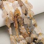 Raw Rough Natural Gold Rutilated Quartz Beads Strands, Nuggets, with Seed Beads, 9~27x7~19x6~14mm, Hole: 0.6~1.2mm, about 19~35pcs/strand, 15.67~15.75''(39.8~40cm)(G-A322-B08-01)