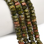 Natural Unakite Beads Strands, Faceted, Hexagon, 6x6x3mm, Hole: 0.8mm, about 108pcs/strand, 14.72~14.80''(37.4~37.6cm)(G-G317-A15-3x6mm)