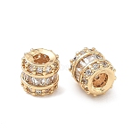 Brass Micro Pave Clear Cubic Zirconia Beads, Column, Real 18K Gold Plated, 6x6mm, Hole: 2mm(KK-K351-79G)