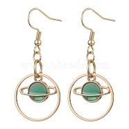 304 Stainless Steel with Alloy Enamel Dangle Earrings, Planet, Green, Golden, 45x20mm(EJEW-JE06028)