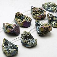 Electroplated Natural Druzy Agate Beads Strands, Top Drilled Beads, Teardrop, Dyed, Rainbow Plated, 36~42x23~29x12~32mm, Hole: 1.5mm, about 5pcs/strand, 8.26 inch~9.44 inch(21~24cm)(G-N0259-01)