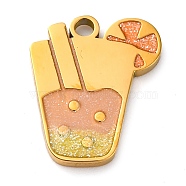 304 Stainless Steel Enamel Pendants, Drinks Charm, Ion Plating(IP), Golden, 16x13x2mm, Hole: 1.8mm(STAS-M105-31G-02)