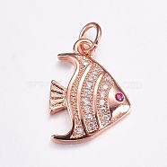 Brass Micro Pave Cubic Zirconia Pendants, Long-Lasting Plated, Real Rose Gold Plated, Fish, 17x12x3mm, Hole: 3mm(X-ZIRC-G125-77RG)