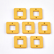 Painted Poplar Wood Links, Square, Gold, 18x18x2.5mm, Hole: 1.5mm(WOOD-T021-03G)