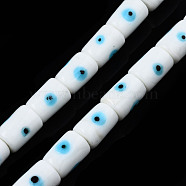 Handmade Evil Eye Lampwork Beads, Column, White, 14x10mm, Hole: 1.2mm, about 25pcs/strand, 13.98 inch(35.5cm)(LAMP-N029-013I)