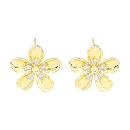 Brass Pave Clear Cubic Zirconia Stud Earring Findings, with Loop, Flower, Real 14K Gold Plated, Tray: 1.8mm, 18x18mm, Hole: 1.2mm, Pin: 0.5mm(KK-F875-05G)