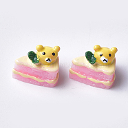 Resin Cabochons, Cake with Bear, Gold, 16~17x17~18x13mm(CRES-Q206-07A)