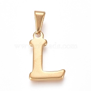 304 Stainless Steel Pendants, Golden, Initial Letter.L, 19x13x1.8mm, Hole: 3x7mm(STAS-F106-95G-L-01)