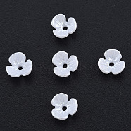 Resin Imitation Pearl Bead Caps, 3-Petal, Flower, White, 6x6x3mm, Hole: 1mm(RESI-N036-01A-06)