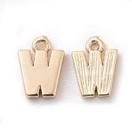Brass Charms, Letter, Real 18K Gold Plated, Letter.W, 8.5x6x1.5mm, Hole: 0.8mm(X-KK-S350-167W-G)