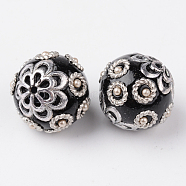 Round Handmade Indonesia Beads, with Acrylic and Alloy Cores, Platinum, Black, 19x18mm, Hole: 1.5mm(IPDL-L002-09B)
