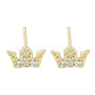 Brass Micro Pave Clear Cubic Zirconia Studs Earring, Crown, Real 18K Gold Plated, 4x7mm(EJEW-S217-G14)