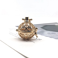 Brass Bead Cage Pendants, Round Hollow Cage Charms, Light Gold, 25x20mm(PW-WG93607-01)
