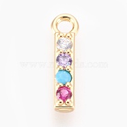 Brass Micro Pave Cubic Zirconia Charms, Letter, Golden, Letter.I, 13~14x7~10x2~2.5mm, Hole: 1.5~1.8mm(ZIRC-F089-01G-I)