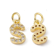 Real 18K Gold Plated Brass Micro Pave Clear Cubic Zirconia Charms, with Jump Ring, Letter.S, 12x7x2.5mm, Hole: 3.4mm(KK-E068-VB452-S)