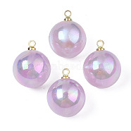 ABS Plastic Imitation Pearl Pendants, with Brass Findings, AB Color Plated, Round, Plum, 15.5x12mm, Hole: 1.5mm(X-PACR-T015-03B)