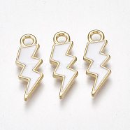 Alloy Pendants, Cadmium Free & Lead Free, with Enamel, Lightning Bolt, Light Gold, White, 20.5x7.5x2mm, Hole: 2mm(ENAM-S115-105)