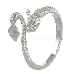 Alloy Open Cuff Ring, Dragon, Platinum, Inner Diameter: 16mm(PW-WG14129-01)