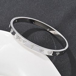 304 Stainless Steel Rhinestone Bangles for Women, Heart, Stainless Steel Color, Inner Diameter: 2x2-3/8 inch(5x6cm)(BJEW-Z092-15P)