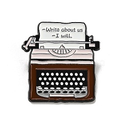 Typewriter with Letter Enamel Pins, Alloy Brooches for Backpack Clothes, Chocolate, 30.5x29.5mm(JEWB-R050-01EB-02)