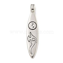 316 Surgical Stainless Steel Pendants, Surfboard with Yin-yang Charm, Antique Silver, 55x11.5x7.5mm, Hole: 5.5x7mm(STAS-E212-86AS)