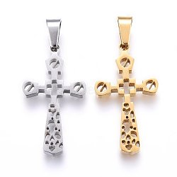 304 Stainless Steel Pendants, Cut-Out, with Hollow, Cross, Mixed Color, 29x16x2.2mm, Hole: 8x4mm(STAS-H469-07)