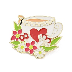 Cup with Flower Enamel Pins, Alloy Brooches for Backpack Clothes, Colorful, 28x34.5mm(JEWB-R053-02G)