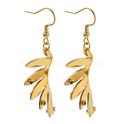 Ion Plating(IP) 304 Stainless Steel Earrings for Women, Leaf, Real 18K Gold Plated, 62x14mm(EJEW-E304-13G)