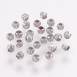 Brass Spacer Beads, Long-Lasting Plated, Corrugated Round, Platinum, 3x2mm, Hole: 1.2mm(KK-G312-01P-3mm-P)